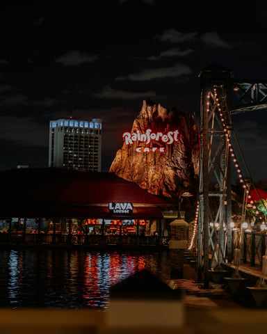 Disney Springs waterfront at night