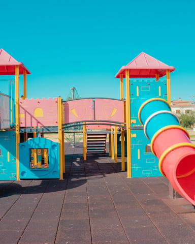 Colorful children's playground with slides and play structures